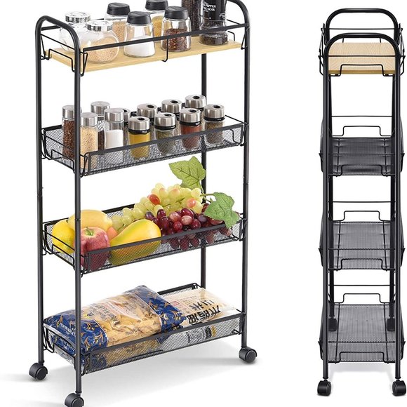 Kingrack Kitchen Kingrack 4tier Slim Rolling Cart Slide Out Storage